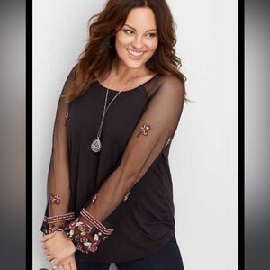 NWT Maurice’s Embroidered Mesh Sleeve Top